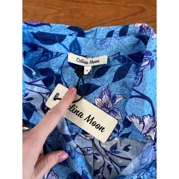 NWT Celina Moon, Blue Symphony, Puff Sleeve Button Up, Sz S (oversized), 184$ - Picture 5 of 9